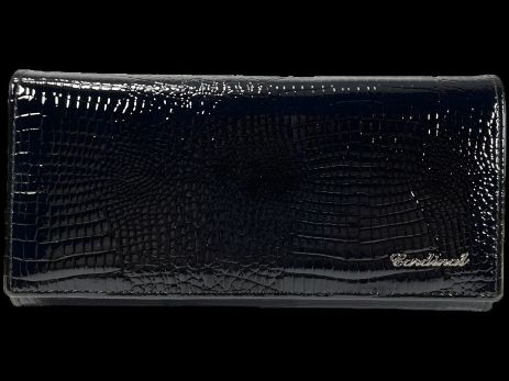 Кошелек из натуральной кожи, черный, кнопочная застежка, 4 отделения