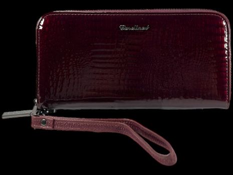 Бордовый кожаный женский кошелек с застежкой на молнии и монетницей