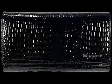 Шкіряний лакований гаманець, чорний з натуральної шкіри