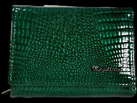 Женский кожаный кошелек, зеленый, на молнии