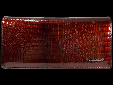 Коричневый кожаный женский кошелек с лакированной поверхностью и кнопочной застежкой