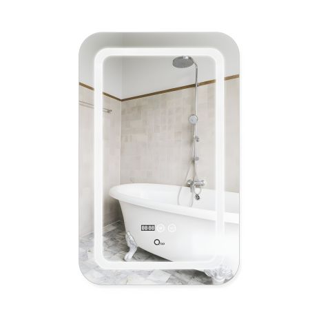 Дзеркало у ванну з підсвіткою, антизапотіванням, годинником Qtap Mideya 50х80 см (QT2078F911W)