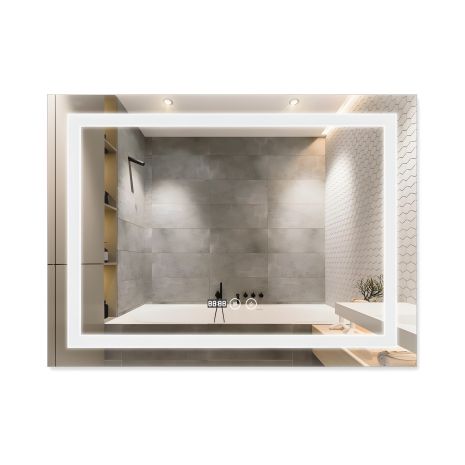 Ванне дзеркало з підсвіткою, антизапотіванням та годинником Qtap Mideya 80х60 см (QT2078F904W)
