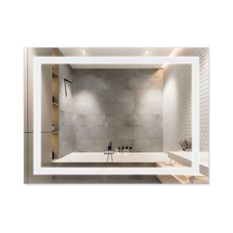 Зеркало для ванны с подсветкой, антизапотеванием и часами Qtap Mideya 80х60 см (QT2078F904W)