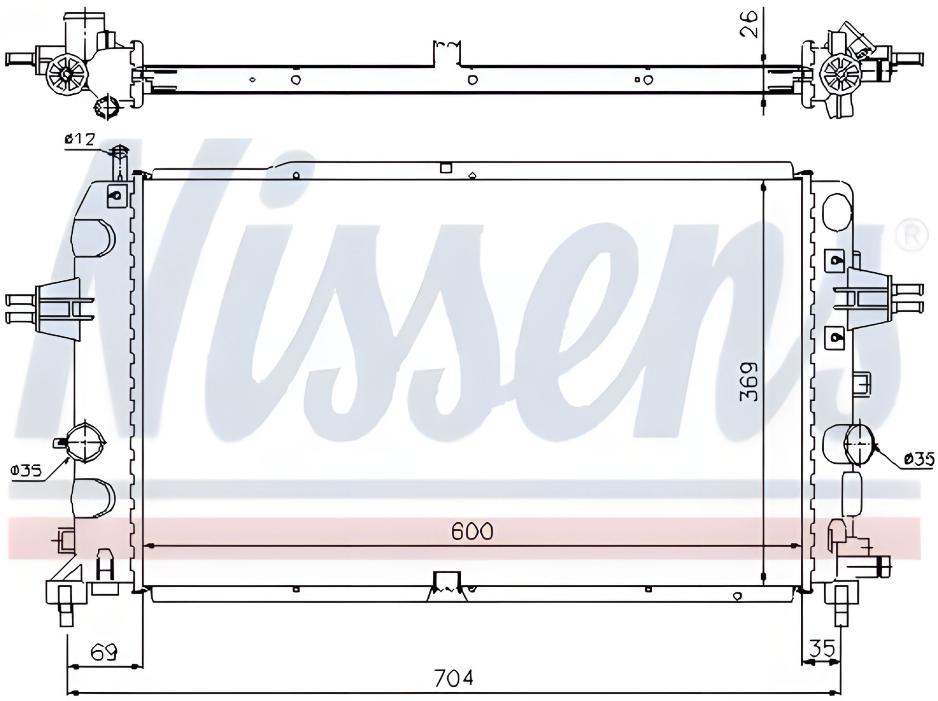 OPEL ASTRA, OPEL ZAFIRA, NISSENS радіатор охолодження двигуна 63121 OPEL ASTRA, OPEL ZAFIRA, NISSENS радіатор охолодження двигуна 63121