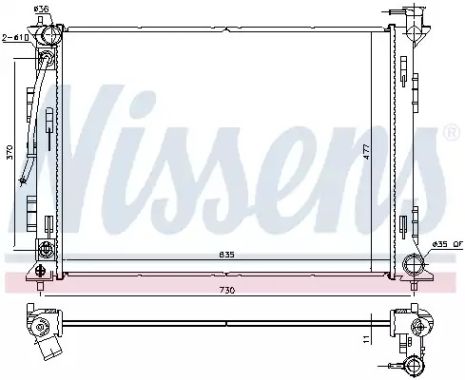 Радіатор охолодження двигуна HYUNDAI SONATA (2015) 2.0 CVVT, NISSENS (675049)