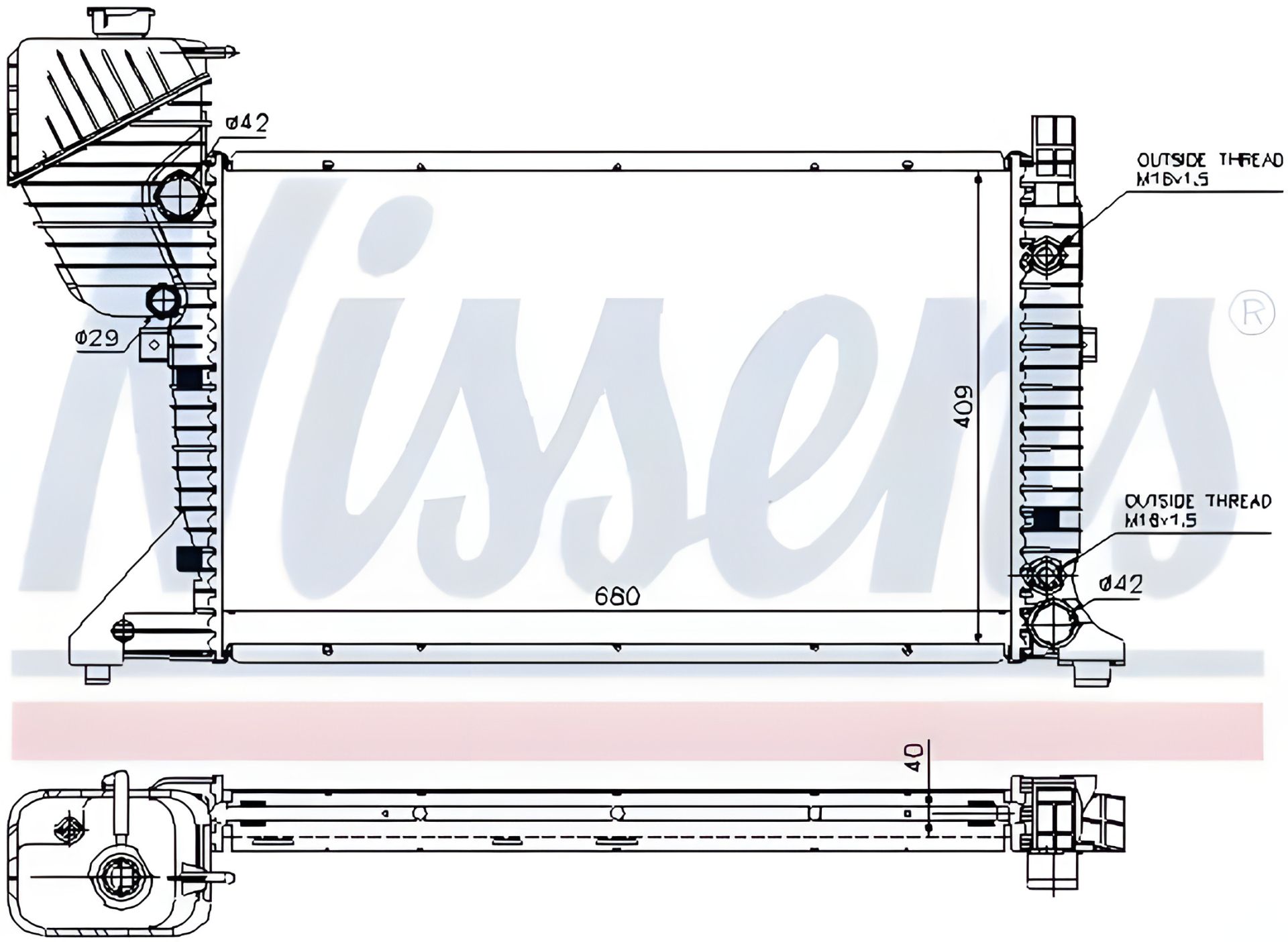 Радиатор двигателя для MERCEDES-BENZ SPRINTER, NISSENS (62597A) Радиатор двигателя для MERCEDES-BENZ SPRINTER, NISSENS (62597A)
