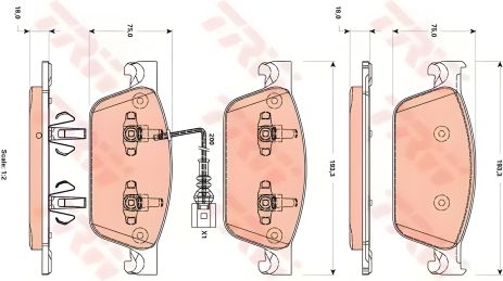 Комплект тормозных колодок, дисковый тормоз VW TRANSPORTER, TRW (GDB1887) Комплект тормозных колодок, дисковый тормоз VW TRANSPORTER, TRW (GDB1887)