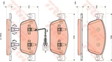 Комплект тормозных колодок, дисковый тормоз VW TRANSPORTER, TRW (GDB1887) Комплект тормозных колодок, дисковый тормоз VW TRANSPORTER, TRW (GDB1887)