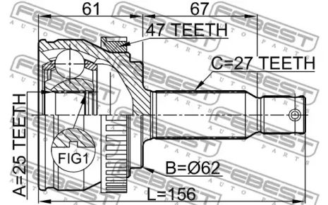 ШРКШ ЗОВНІШНІЙ HYUNDAI (25X62X27) SONATA (NF), FEBEST (1210-NFA47)