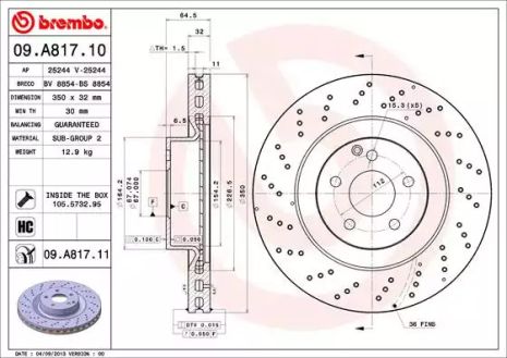 Диск гальмівний MERCEDES-BENZ S-CLASS, BREMBO (09A81711)