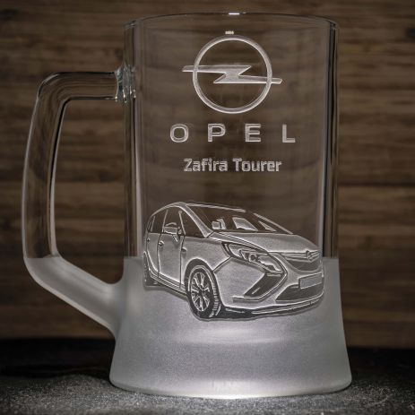 Пивний келих з гравіюванням автомобіля Opel Zafira Опель Зафира - подарунок для автомобіліста