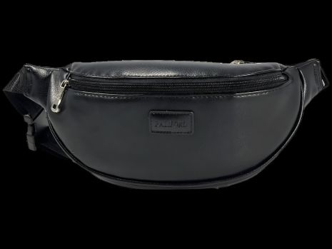 Сумка-бананка на два відділення з екошкіри для жінок, чорна модель