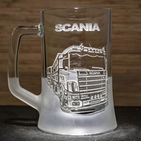 Бокал для пива с гравировкой "Грузовик SCANIA Зерновоз" - Подарок водителю дальнобойщику