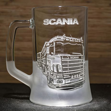 Бокал для пива с гравировкой "Грузовик SCANIA Зерновоз" - Подарок водителю дальнобойщику