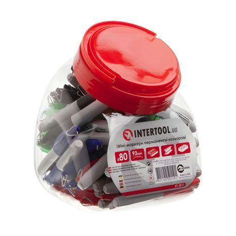 Перманентные мини-маркеры, цветные (черный, синий, зеленый, красный), длина: 93 мм, уп. 80 шт. INTERTOOL KT-5011
