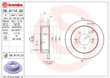 Диск гальмівний HYUNDAI (BEIJING), KIA MAGENTIS, BREMBO (08A11420)