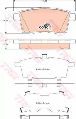 Комплект гальмівних колодок, дискове гальмо FORD USA, MAZDA CX-9, TRW (GDB3472)