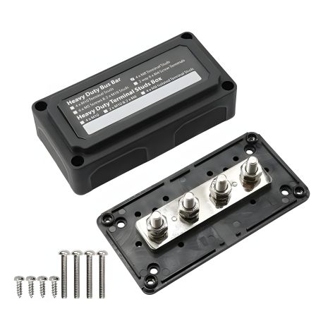 Распределительный блок с шиной Heavy Duty Bus Bar, 4 шпильки М8, для кабелей 48V DC, до 300A (черный)