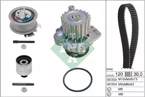 Помпа + комплект ременя ГРМ SKODA SUPERB, AUDI A3, INA (530020133)