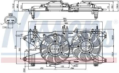 Вентилятор охолодження двигуна FIAT DOBLO (01-) 1.3 MJTD - 1.9 JTD, NISSENS (85689)