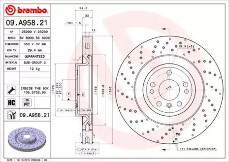 Диск гальмівний MERCEDES-BENZ GLE, BREMBO (09A95821)