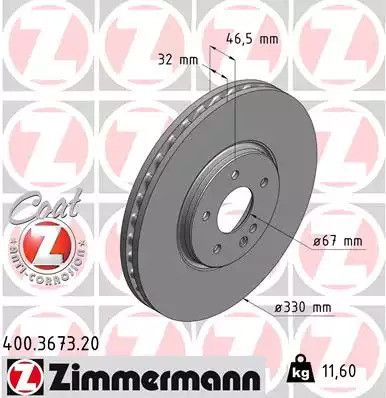 Диск тормозной CHRYSLER CROSSFIRE, MERCEDES-BENZ CLK, ZIMMERMANN (400367320)