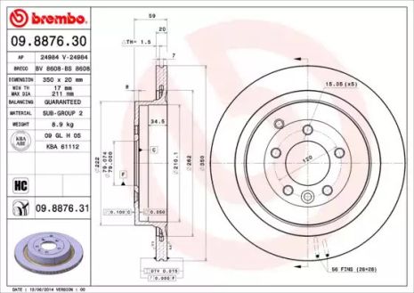 Диск тормозной LAND ROVER, BREMBO (09887631)