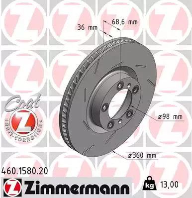 Диск тормозной PORSCHE PANAMERA, ZIMMERMANN (460158020)