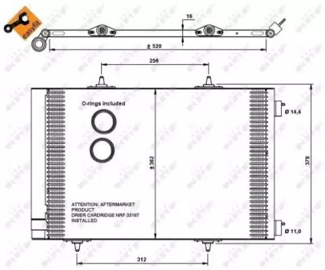 Радіатор, конденсор кондиціонера DS DS, PEUGEOT 208, NRF (35779)