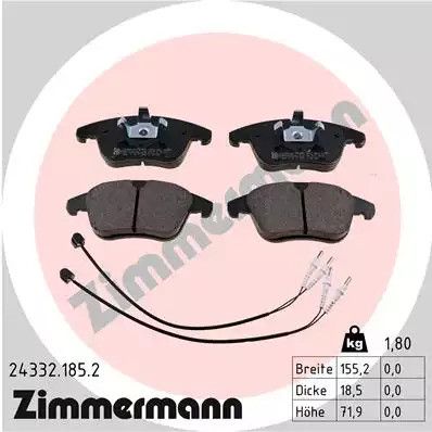 Комплект гальмівних колодок, дискове гальмо PEUGEOT 508, CITROËN C5, ZIMMERMANN (243321852)