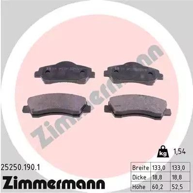 Комплект гальмівних колодок, дискове гальмо PEUGEOT 308, CITROËN C4, ZIMMERMANN (252501901)