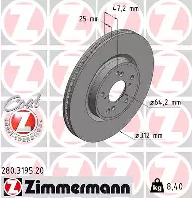 Диск тормозной HONDA CR-V, ZIMMERMANN (280319520)