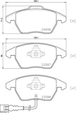 Набір гальмівних прокладок, дискоте гальма сидіння Altea, Skoda Superb, Brembo (P85146)