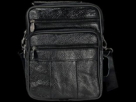 Чорна натуральна шкіряна чоловіча сумка через плече для активних чоловіків