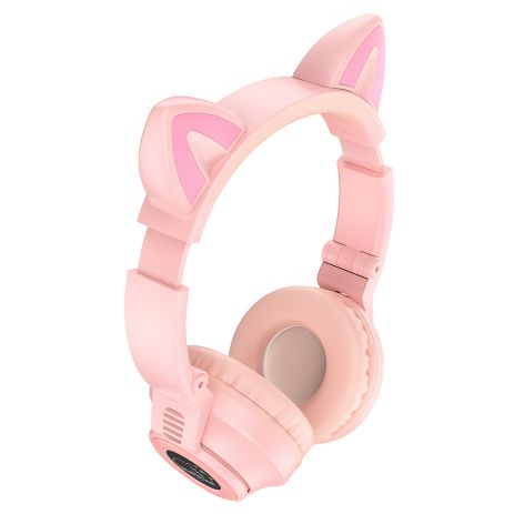 Беспроводные накладные наушники Borofone BO18 Cat ear розовые