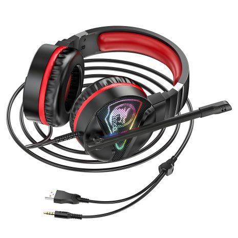 Ігрові дротові навушники Hoco W104 Drift, USB, 3.5mm, 2m, Червоний