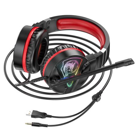 Ігрові дротові навушники Hoco W104 Drift, USB, 3.5mm, 2m, Червоний