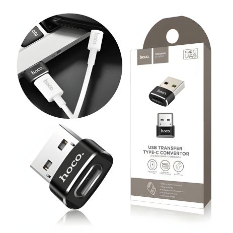 USB/Type-C перехідник HOCO UA6, чорного кольору USB/Type-C перехідник HOCO UA6, чорного кольору
