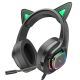Ігрові дротові навушники Hoco W107 Cute Cat Ear, USB, 3.5mm, 2m, Black-Green