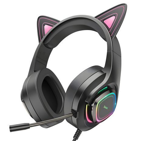 Ігрові дротові навушники Hoco W107 Cute Cat Ear, USB, 3.5mm, 2m, Black-Pink Ігрові дротові навушники Hoco W107 Cute Cat Ear, USB, 3.5mm, 2m, Black-Pink