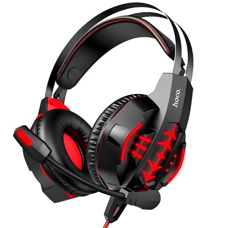 Ігрові накладні навушники Hoco W102 Cool, USB, 3.5mm, 2m, Червоний