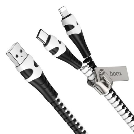 Кабель Hoco U97 2в1 USB to Type-C/ Lightning 1m черно-белый