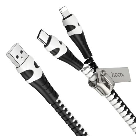 Hoco U97 2в1 USB к Type-C/Lightning Кабель 1м черно-белый Hoco U97 2в1 USB к Type-C/Lightning Кабель 1м черно-белый