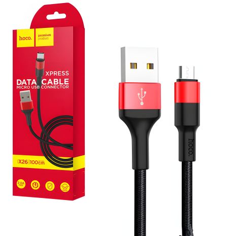 Кабель Hoco X26 USB to MicroUSB довжиною 1м, чорно-червоний