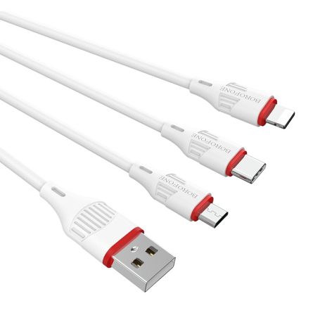 USB Borofone BX17 3-in-1 IP+Micro+Type-C Белый