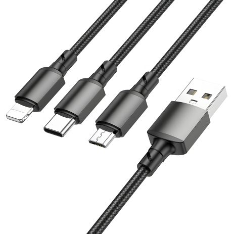 3-в-1 Borofone BX72 USB IP+Type-C+Micro Черный 3-в-1 Borofone BX72 USB IP+Type-C+Micro Черный