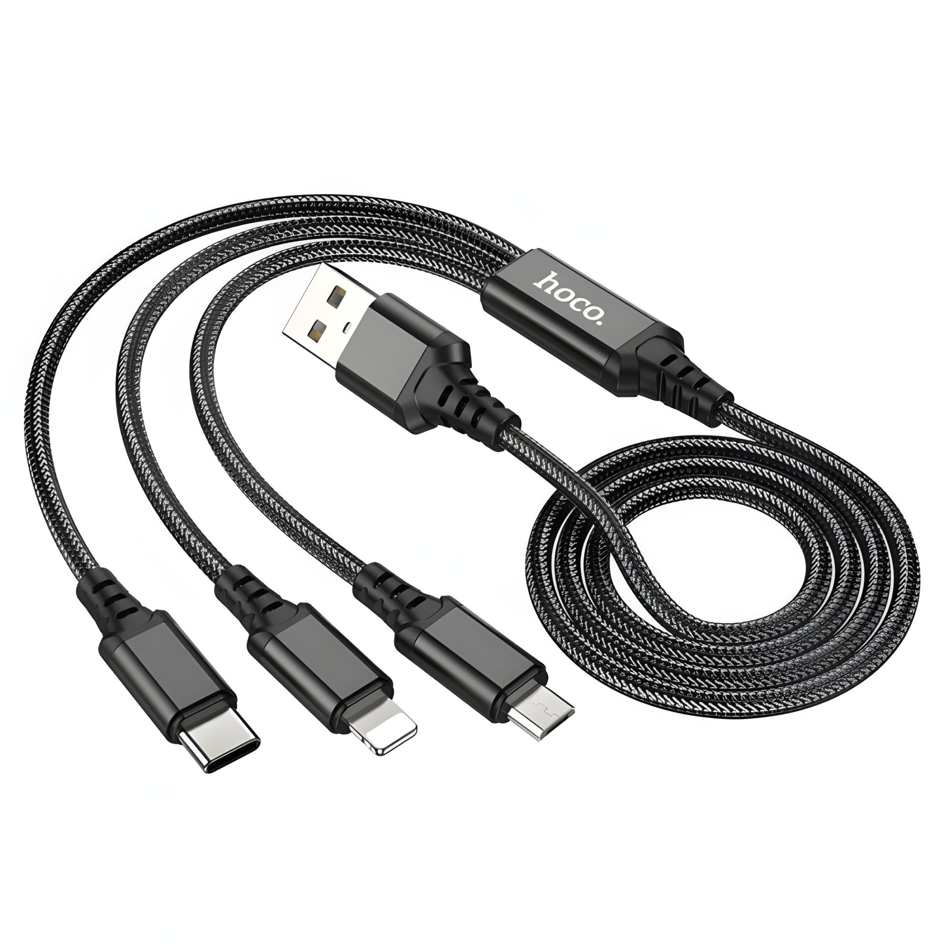 1m чорний кабель Hoco X76 3в1 USB to Type-C/Lightning/MicroUSB 1m чорний кабель Hoco X76 3в1 USB to Type-C/Lightning/MicroUSB