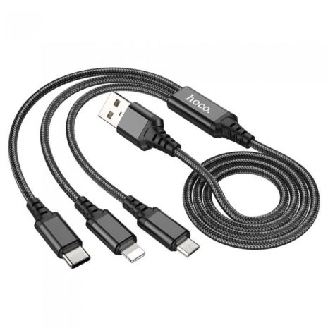 Кабель Hoco X76 3в1 USB to Type-C/ Lightning/ MicroUSB 1m черный