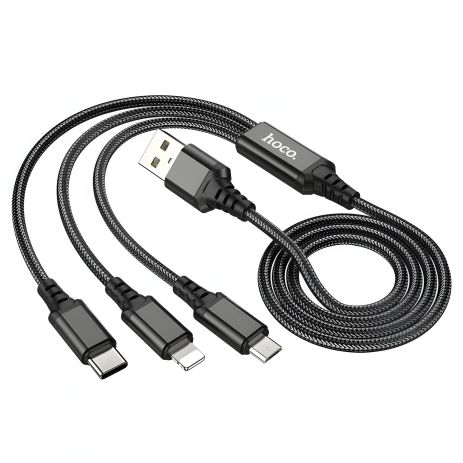 Hoco X76 кабель 3в1 USB to Type-C/Lightning/MicroUSB 1м, черный Hoco X76 кабель 3в1 USB to Type-C/Lightning/MicroUSB 1м, черный